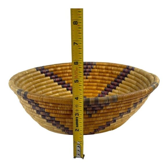Handwoven Wolof Senegal West Africa Coiled Basket Centerpiece Decor & Storage - Picture 4 of 5